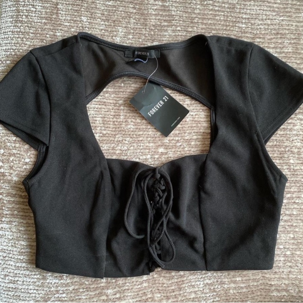 Forever 21 Black Lace-Up Front Blouse